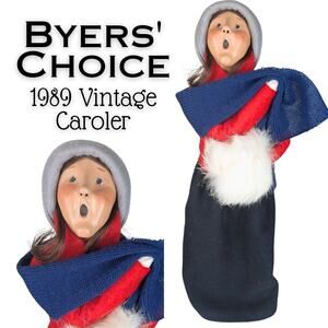 Byers' Choice Caroler Vintage 1989 Woman Black Skirt Red Coat Fur Muff Gray Hat